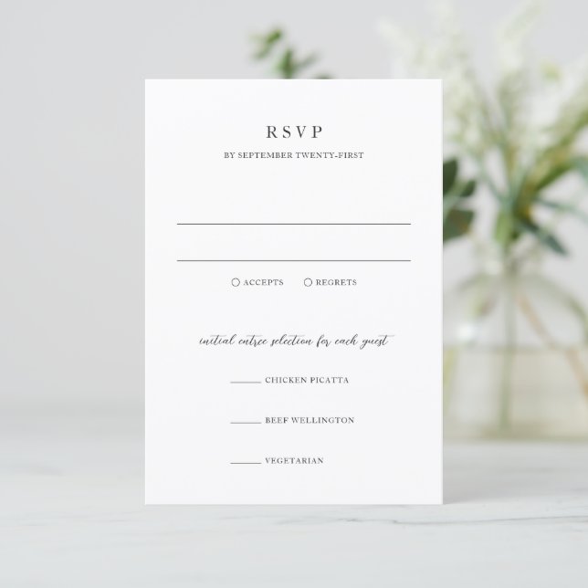 Cartão RSVP Elegant Modern Neutral Wedding (Em pé/Frente)
