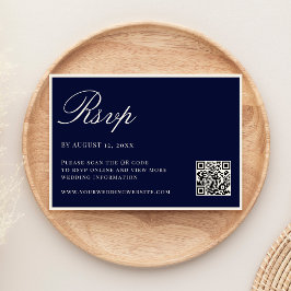Cartão RSVP Elegant Navy Blue Old Money QR Code Wedding