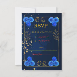 Cartão RSVP Elegant Navy Blue Wedding Response Card Template