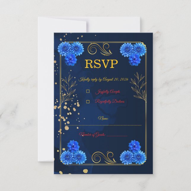 Cartão RSVP Elegant Navy Blue Wedding Response Card Template (Frente)