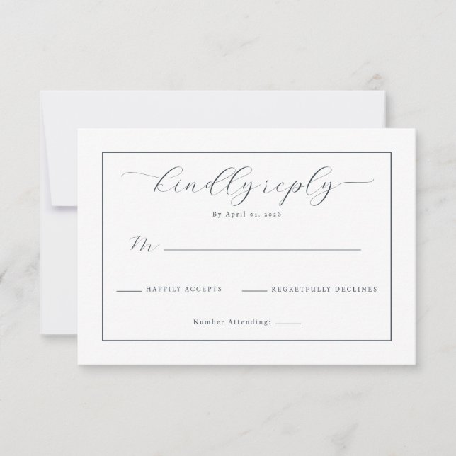 Cartão RSVP Elegant Navy Calligraphy Template (Frente)