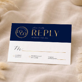 Cartão RSVP Elegant Navy & Gold Company Logo Business Event