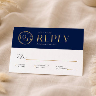 Cartão RSVP Elegant Navy & Gold Company Logo Business Event