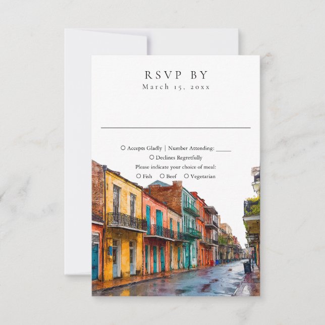 Cartão RSVP Elegant New Orleans Watercolor Wedding (Frente)