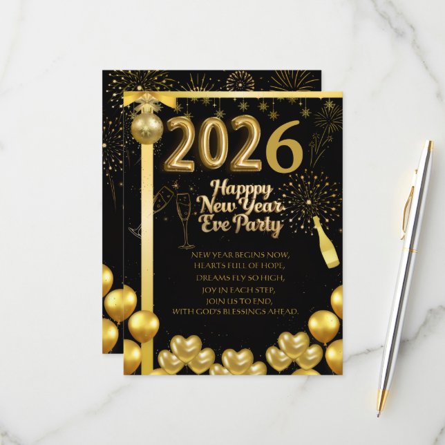 Cartão RSVP Elegant New Year Eve Party Invitation Card (Frente/Verso In Situ)