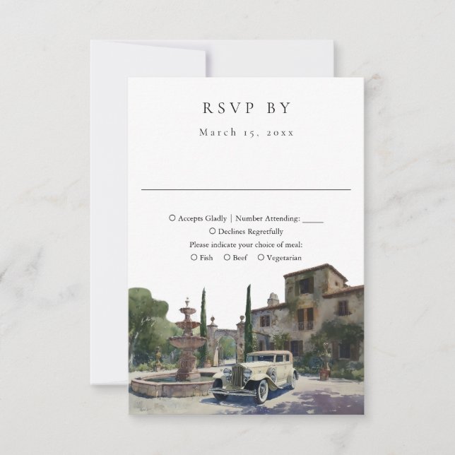 Cartão RSVP Elegant Old Money Country Estate Wedding (Frente)