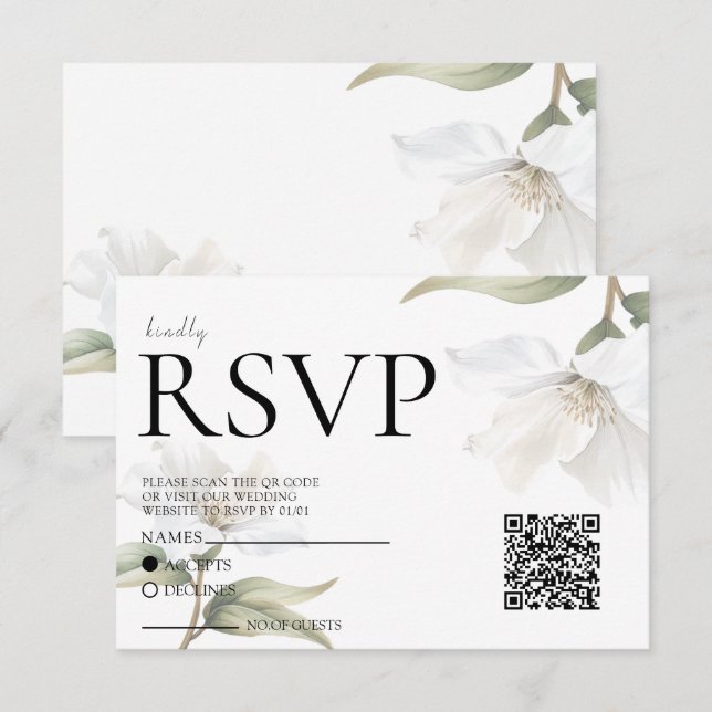 Cartão RSVP Elegant Oriental Magnolia Wedding  (Frente/Verso)