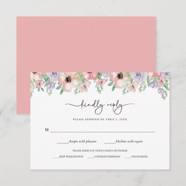 Cartão RSVP Elegant Pastel Floral Party Response Card (Frente/Verso)
