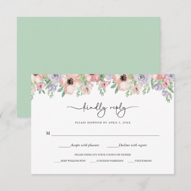 Cartão RSVP Elegant Pastel Floral Party Response Card (Frente/Verso)