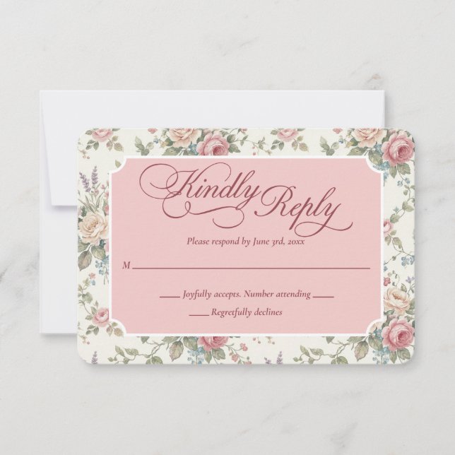 Cartão RSVP Elegant Pastel Roses Shabby Chic Wedding (Frente)