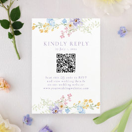 Cartão RSVP Elegant Pastel Wildflower Garden QR Code Wedding