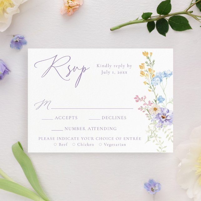 Cartão RSVP Elegant Pastel Wildflower Garden Wedding (Criador carregado)
