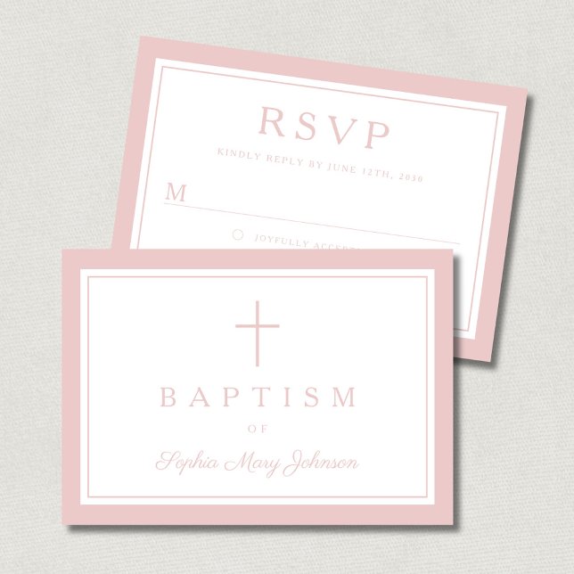 Cartão RSVP Elegant Pink Religious Cross Girl Baptism  (Elegant Pink Religious Cross Girl Baptism RSVP Card)