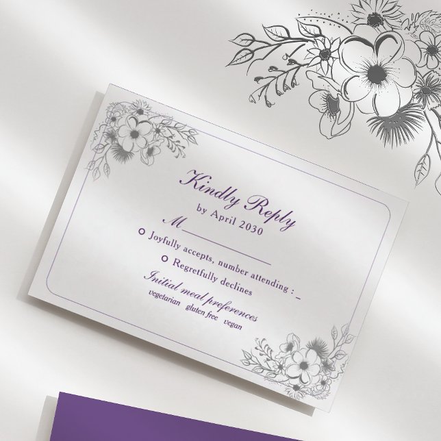 Cartão RSVP Elegant Purple Floral (Criador carregado)