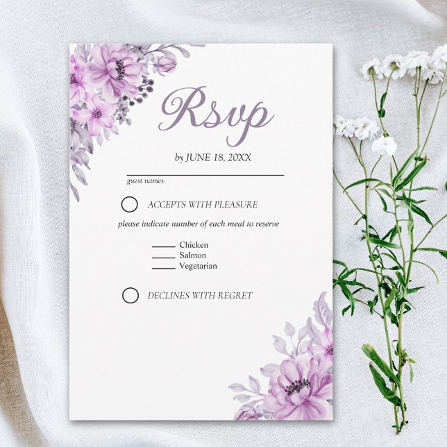 Cartão RSVP Elegant Purple Floral Wedding Suite (Criador carregado)