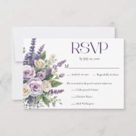 Cartão RSVP Elegant Purple Lavender Roses Wedding Meal Choice