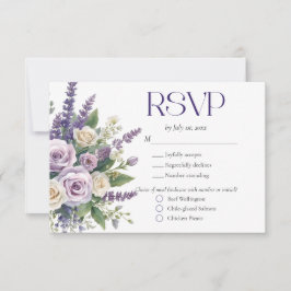 Cartão RSVP Elegant Purple Lavender Roses Wedding Meal Choice