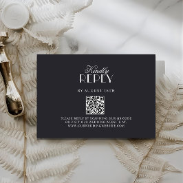 Cartão RSVP Elegant QR Code Black & White Wedding RSV Card