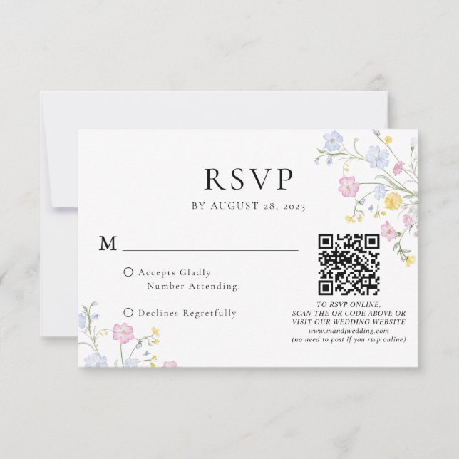 Cartão RSVP Elegant Rococo Floral Crest Wedding QR Code (Frente)