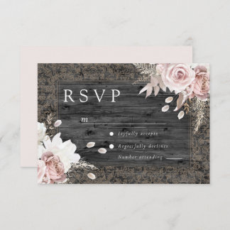 Cartão RSVP Elegant Rustic Vintage Blush Floral Wedding