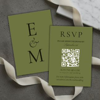 Cartão RSVP Elegant Sage Green Minimalist Wedding QR Code