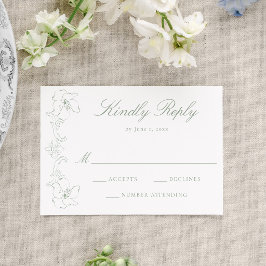 Cartão RSVP Elegant Sage Green Ornate Floral Frame Wedding