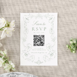 Cartão RSVP Elegant Sage Green Ornate Floral QR Code Wedding