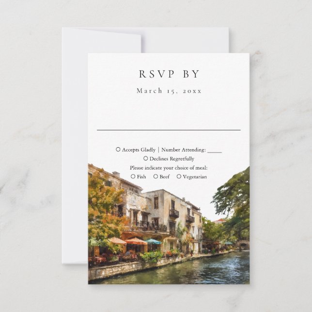 Cartão RSVP Elegant San Antonio Watercolor Wedding (Frente)