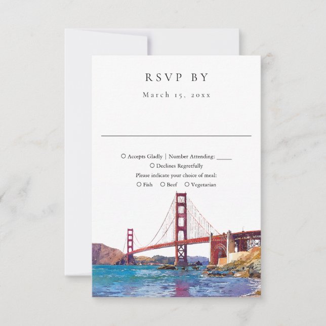 Cartão RSVP Elegant San Francisco Watercolor Wedding (Frente)