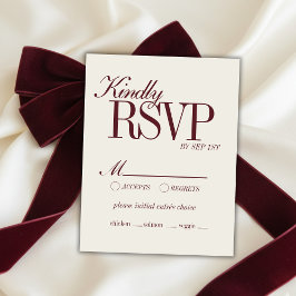 Cartão RSVP Elegant Script Burgundy Red Formal Wedding Details