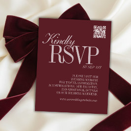 Cartão RSVP Elegant Script Burgundy Red QR Code Formal Wedding