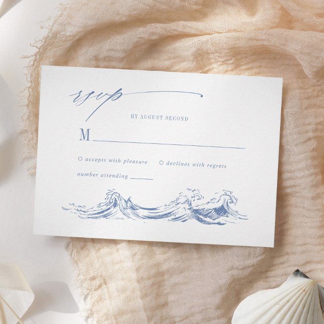 Cartão RSVP Elegant Seaside Coastal Blue Wedding (Criador carregado)