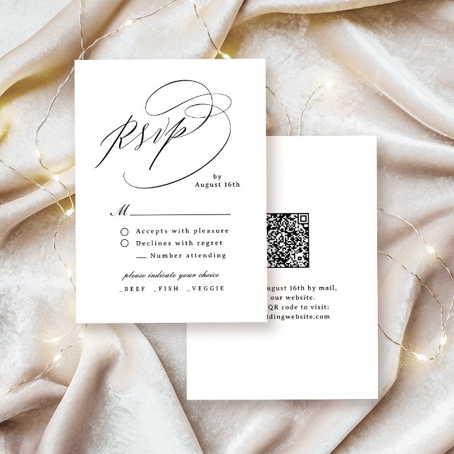 Cartão RSVP Elegant Swirl Script Simple QR code Wedding (Elegant Swirl Script Simple QR code Wedding RSVP Card)
