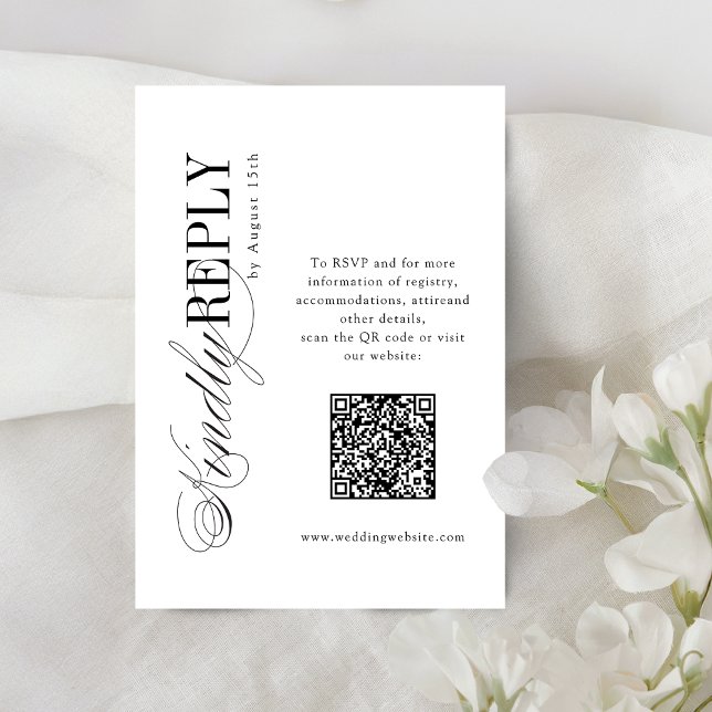 Cartão RSVP Elegant Timeless Typography Simple QR code wedding (Elegant Timeless Typography Simple QR code wedding RSVP Card)