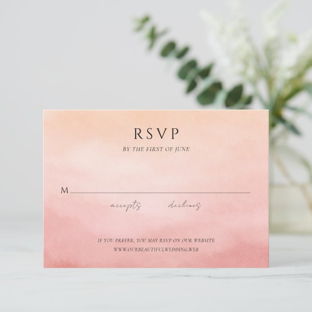 Cartão RSVP Elegant Tropical Sunset Watercolor Wedding (Em pé/Frente)