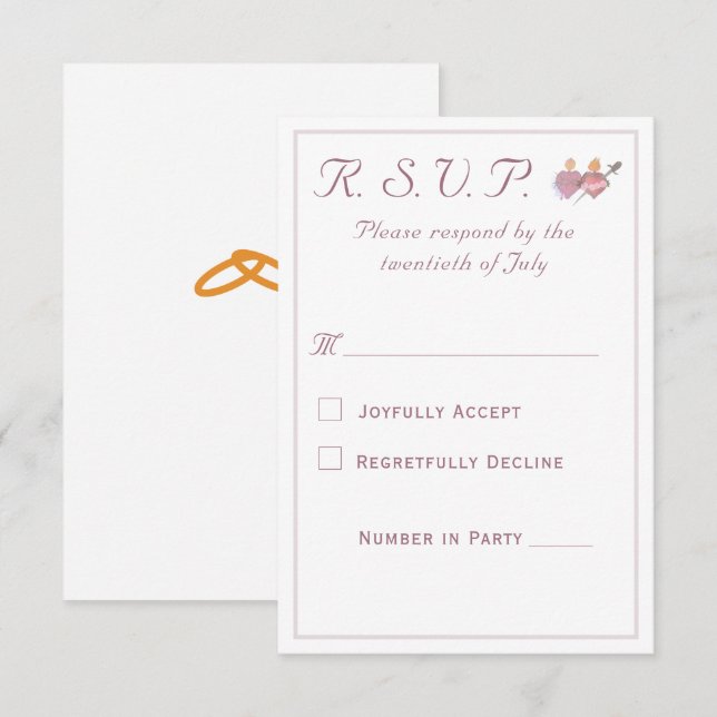 Cartão RSVP Elegant Two Hearts Catholic Wedding  (Frente/Verso)