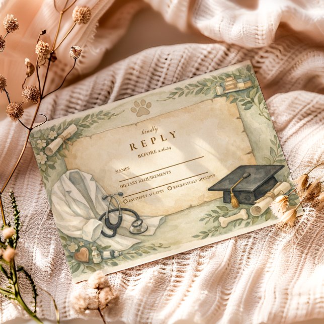 Cartão RSVP Elegant Veterinary White Coat Graduation Party (Criador carregado)