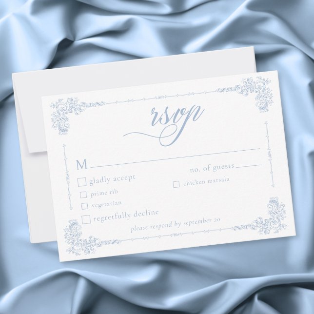 Cartão RSVP Elegant Vintage Baroque Dusty Blue Wedding (Elegant Vintage Baroque Dusty Blue Wedding RSVP Card)
