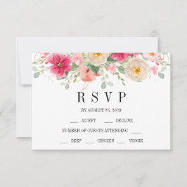 Cartão RSVP Elegant Watercolor Bright Pink Floral Wedding