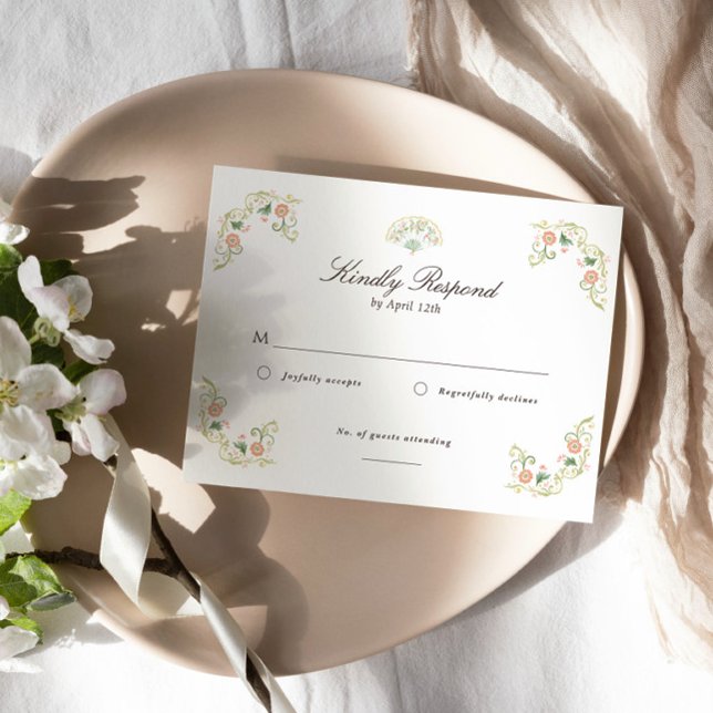 Cartão RSVP Elegant Watercolor Floral Rococo Wedding (Criador carregado)