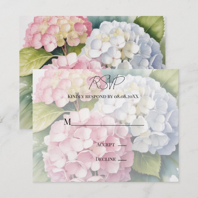 Cartão RSVP Elegant Watercolor Hydrangeas Wedding (Frente/Verso)