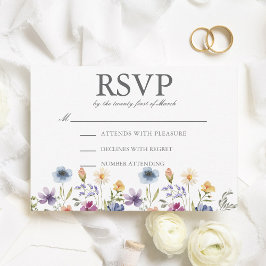 Cartão RSVP Elegant Watercolor Wildflowers Spring Wedding