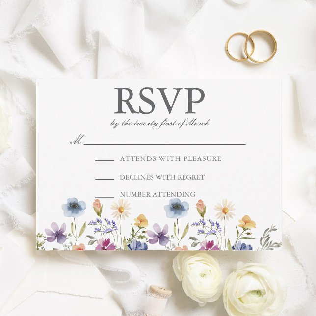 Cartão RSVP Elegant Watercolor Wildflowers Spring Wedding (Criador carregado)