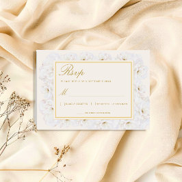 Cartão RSVP Elegant White Floral Ivory Gold Border