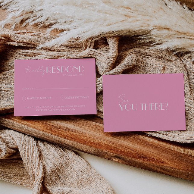 Cartão RSVP Elegant White Pink Minimalist Bright Wedding (Criador carregado)