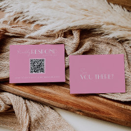 Cartão RSVP Elegant White Pink Minimalist QR Code Wedding