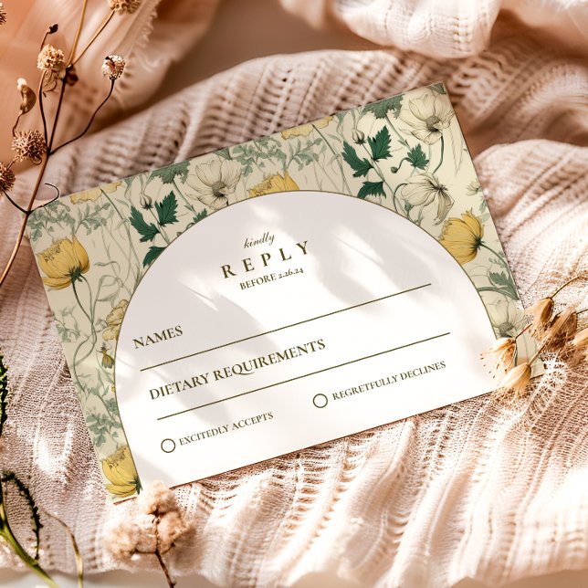 Cartão RSVP Elegant Wildflower Arch Minimal Wedding (Criador carregado)