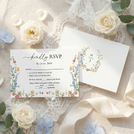 Cartão RSVP Elegant Wildflower Wedding Monogram