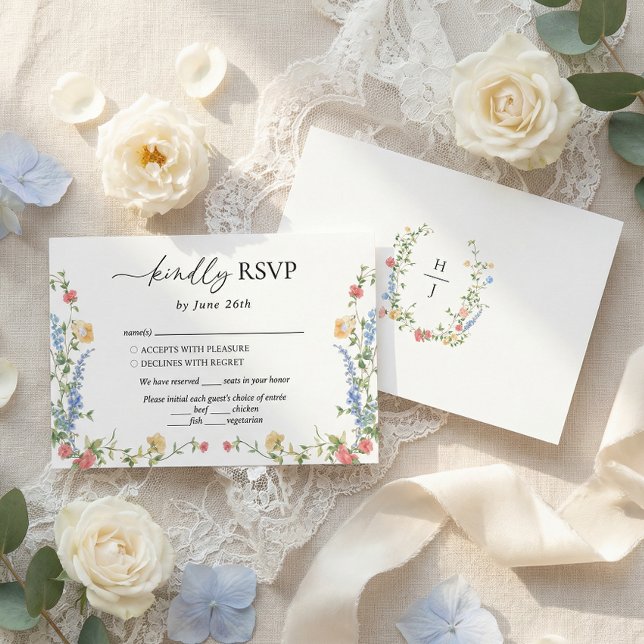 Cartão RSVP Elegant Wildflower Wedding Monogram (Criador carregado)