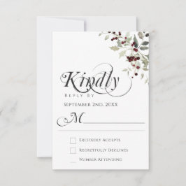 Cartão RSVP Elegant Winter Holly Calligraphy Script Wedding